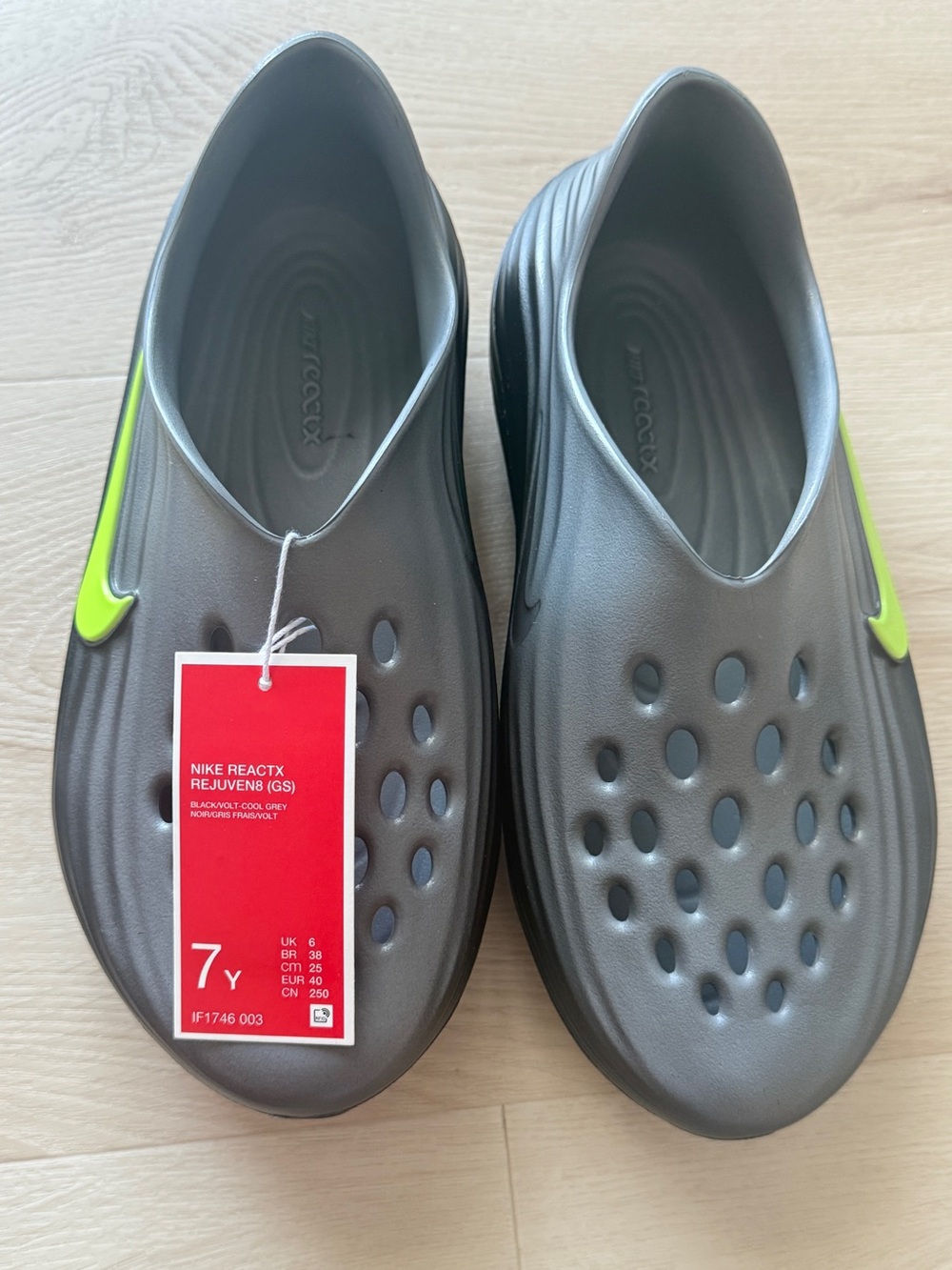 Nike Men’s ReactX Slip-On Clog in Cool Grey with Volt Swoosh